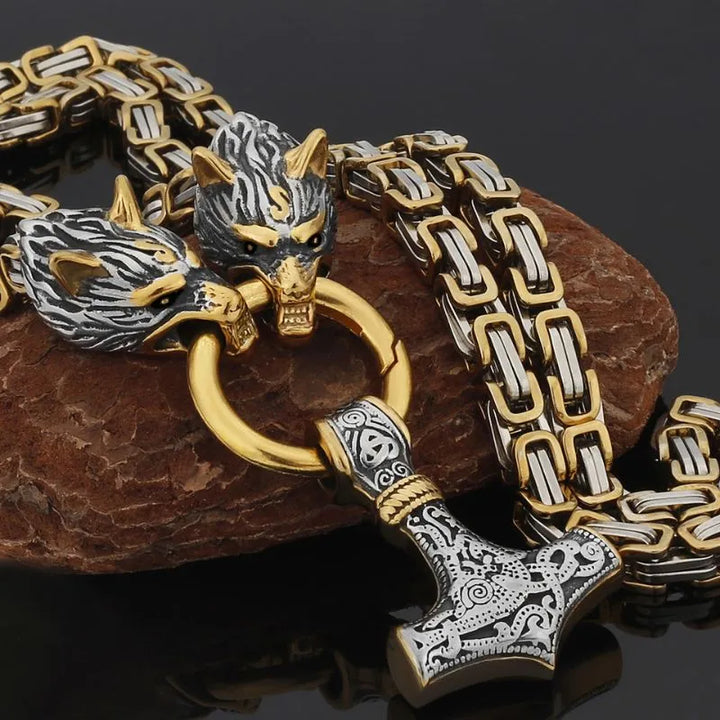  ULIKING JEWELRY PENDANTS Viking Wolf Head Thor's Hammer Pendant 04