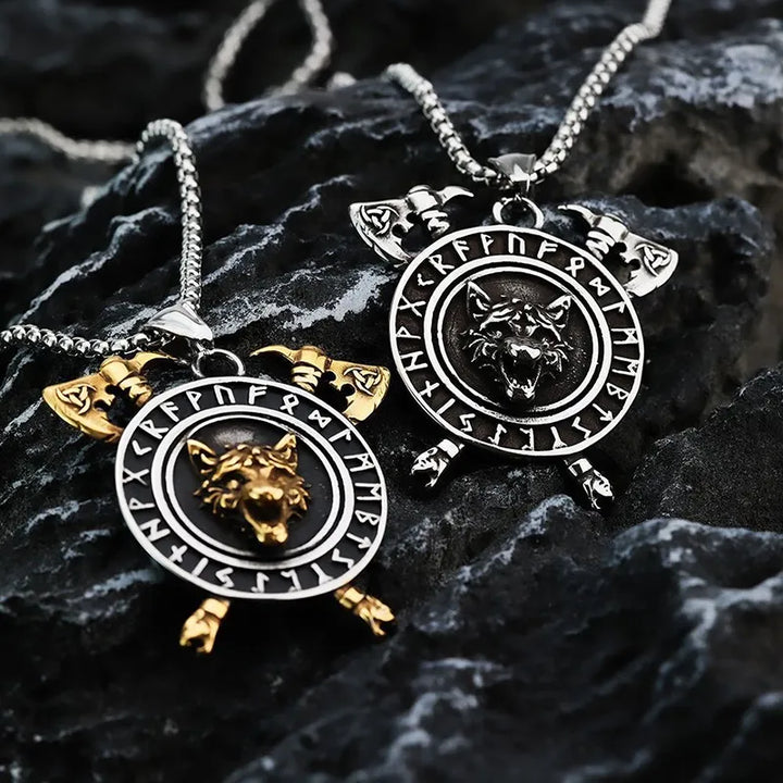  ULIKING JEWELRY PENDANTS Viking Wolf Rune Tomahawk Pendant Necklace 03