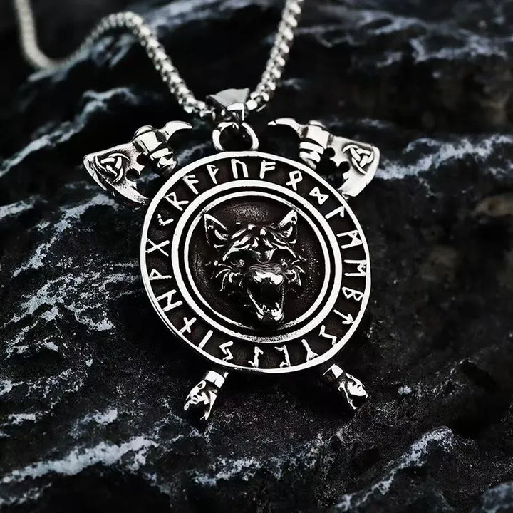  ULIKING JEWELRY PENDANTS Viking Wolf Rune Tomahawk Pendant Necklace 04
