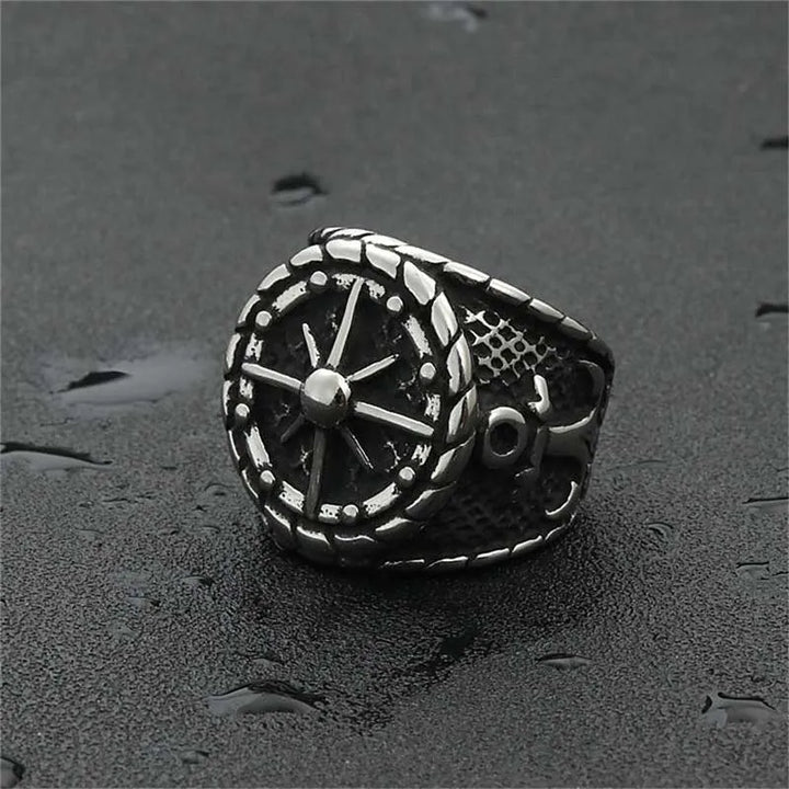 ULIKING JEWELRY RINGS  Vintage Anchor Compass Stainless Steel Ring 04