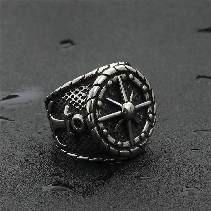 ULIKING JEWELRY RINGS  Vintage Anchor Compass Stainless Steel Ring 06