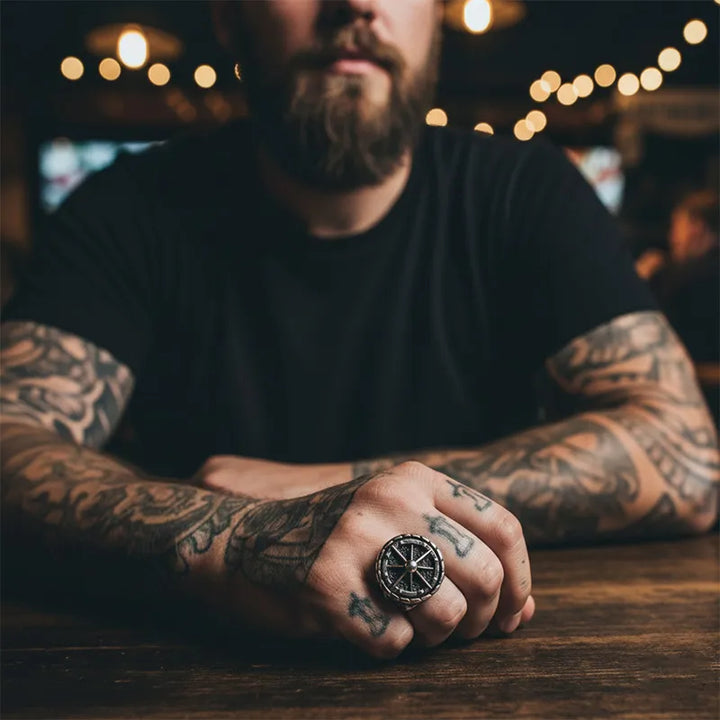 ULIKING JEWELRY RINGS  Vintage Anchor Compass Stainless Steel Ring 08