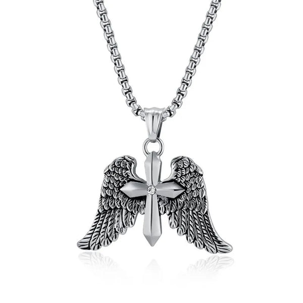  ULIKING JEWELRY PENDANTS  Vintage Archangel Winged Cross Stainless Steel Pendant 01