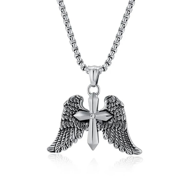  ULIKING JEWELRY PENDANTS  Vintage Archangel Winged Cross Stainless Steel Pendant 01