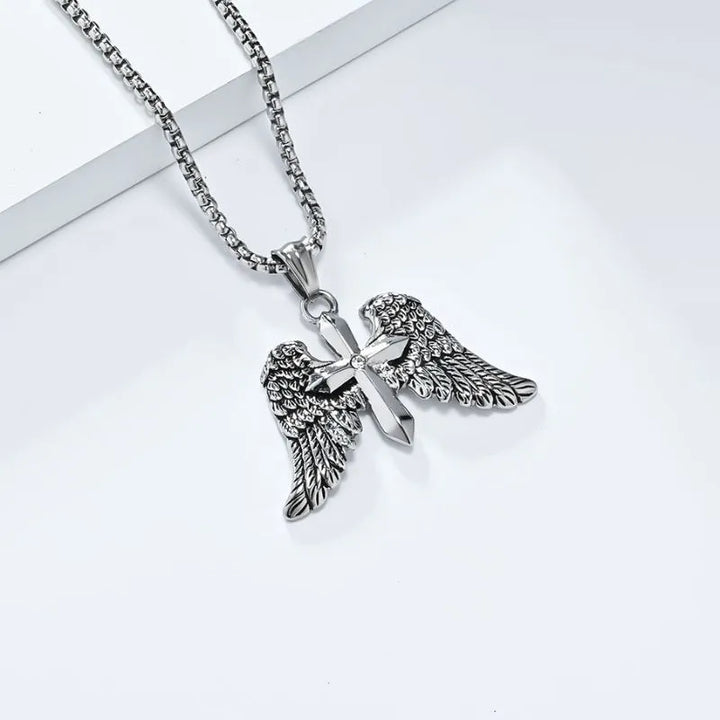  ULIKING JEWELRY PENDANTS  Vintage Archangel Winged Cross Stainless Steel Pendant 04