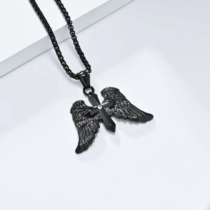  ULIKING JEWELRY PENDANTS  Vintage Archangel Winged Cross Stainless Steel Pendant 05