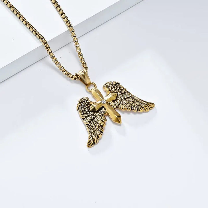  ULIKING JEWELRY PENDANTS  Vintage Archangel Winged Cross Stainless Steel Pendant 06
