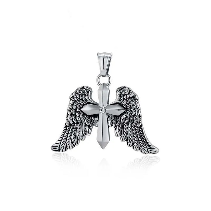  ULIKING JEWELRY PENDANTS  Vintage Archangel Winged Cross Stainless Steel Pendant 07