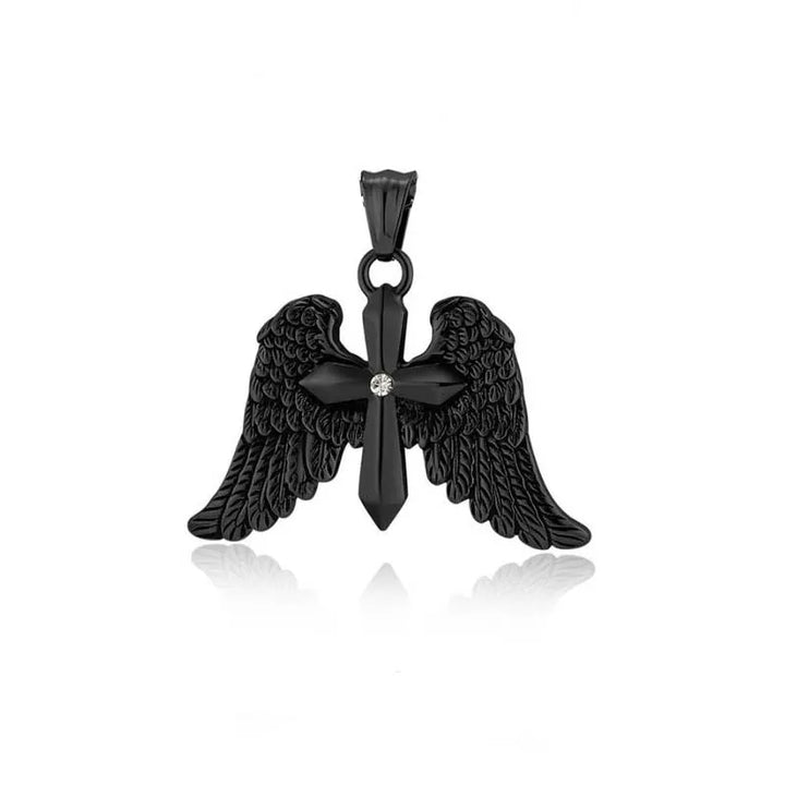  ULIKING JEWELRY PENDANTS  Vintage Archangel Winged Cross Stainless Steel Pendant 08