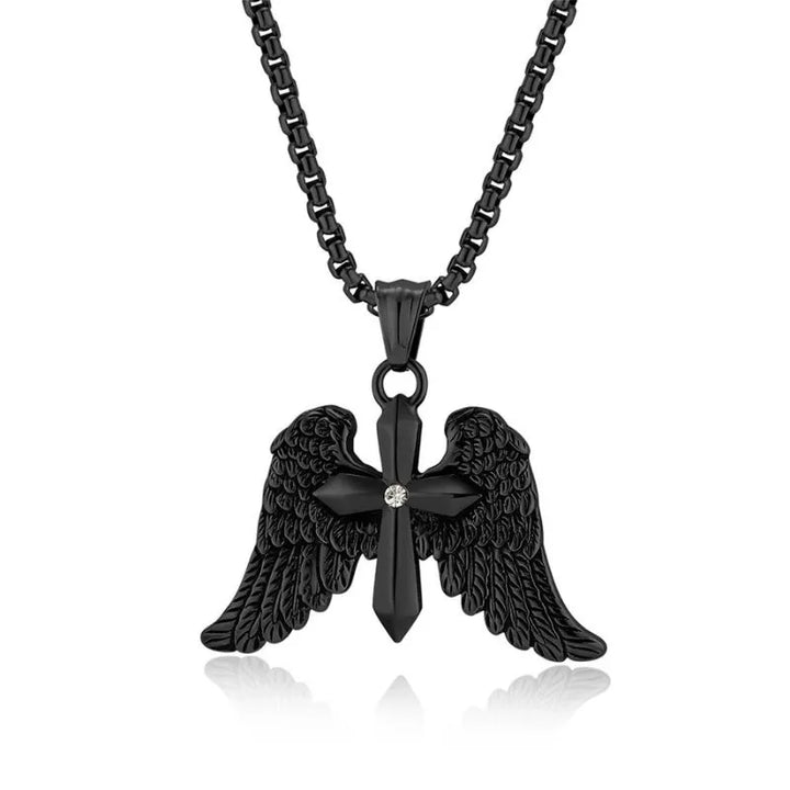  ULIKING JEWELRY PENDANTS  Vintage Archangel Winged Cross Stainless Steel Pendant 10
