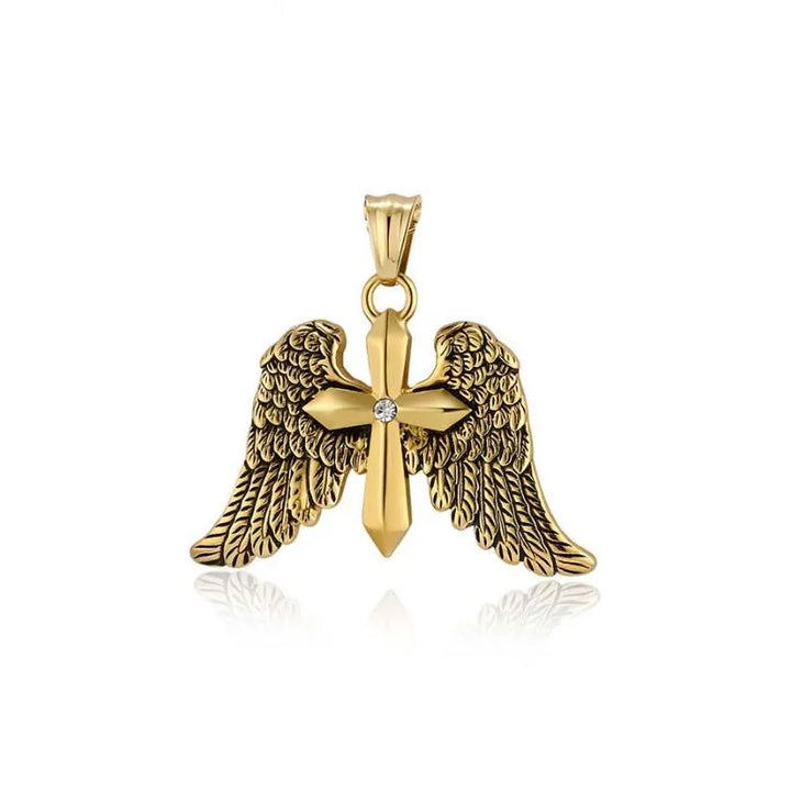  ULIKING JEWELRY PENDANTS  Vintage Archangel Winged Cross Stainless Steel Pendant 09