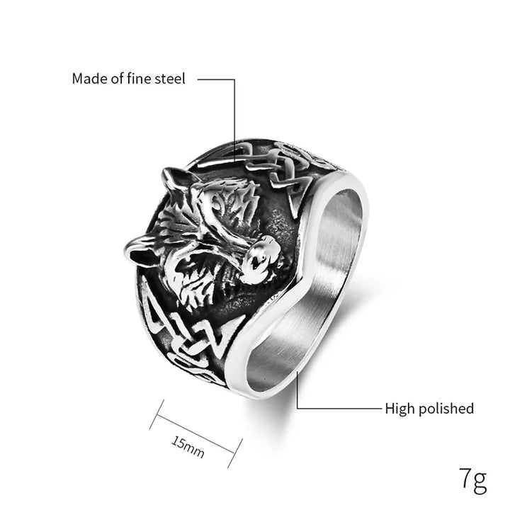 ULIKING JEWELRY RINGS Vintage Celtic Wolf Stainless Steel Ring 04