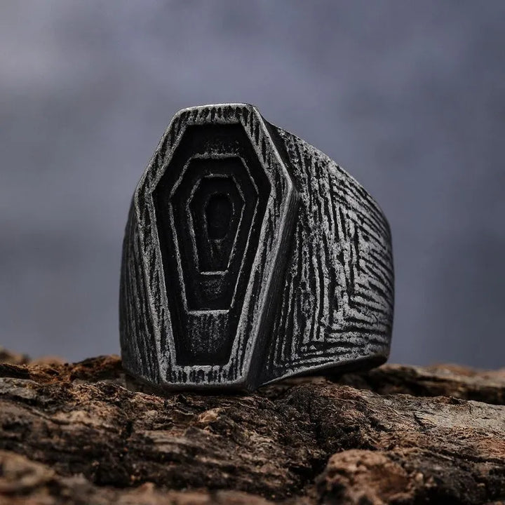 ULIKING JEWELRY RINGS Vintage Coffin Stainless Steel Ring 01