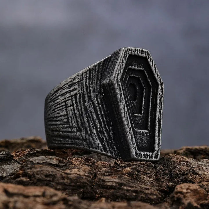 ULIKING JEWELRY RINGS Vintage Coffin Stainless Steel Ring 02
