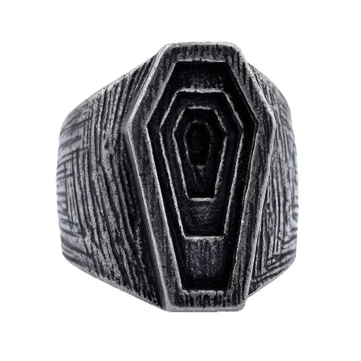ULIKING JEWELRY RINGS Vintage Coffin Stainless Steel Ring 05