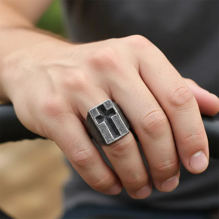 ULIKING JEWELRY RINGS Vintage Cross Stainless Steel Ring 06