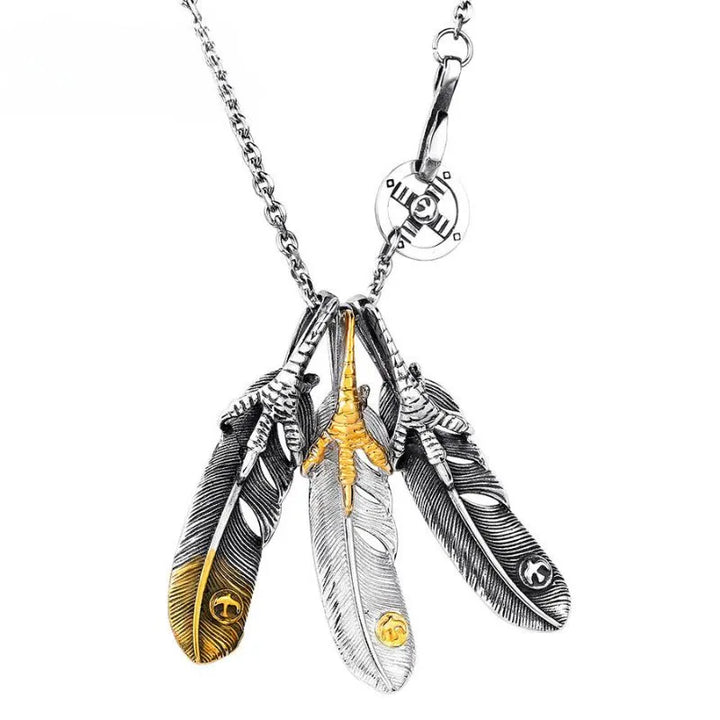 ULIKING JEWELRY PENDANTS Vintage Eagle Claw Feather Stainless Steel Pendant Necklace 01