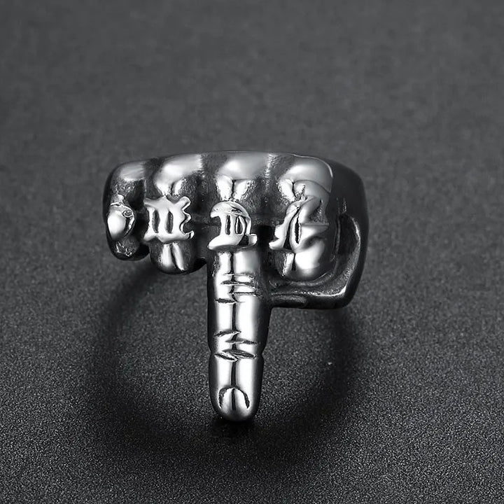 ULIKING JEWELRY RINGS  Vintage Fist Middle Finger Letter Stainless Steel Ring 02