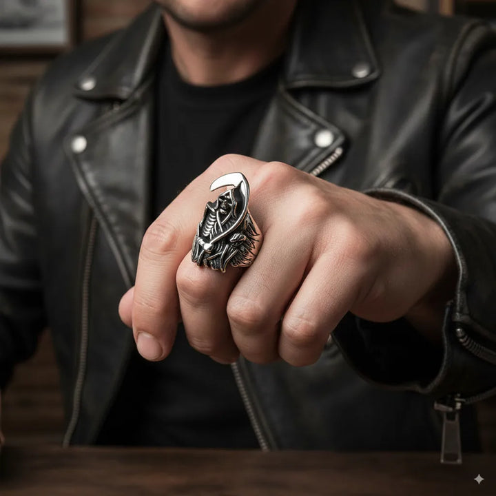 ULIKING JEWELRY Vintage Ghost sickle Stainless Steel Ring 04