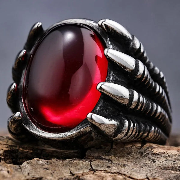 ULIKING JEWELRY RINGS Vintage Gothic Dragon Claw Gemstone Stainless Steel Ring 01
