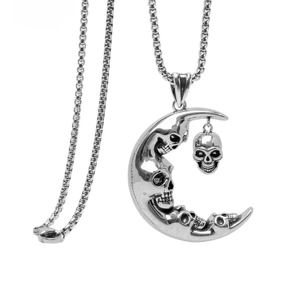  ULIKING JEWELRY PENDANTS Vintage Gothic Moon Skull Stainless Steel Pendant  01