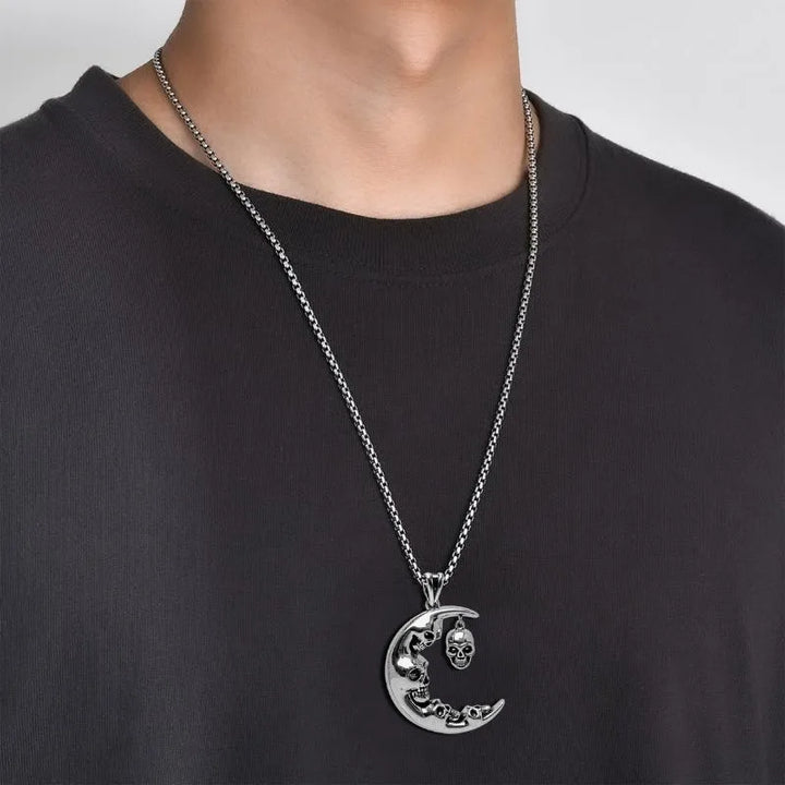  ULIKING JEWELRY PENDANTS Vintage Gothic Moon Skull Stainless Steel Pendant  02