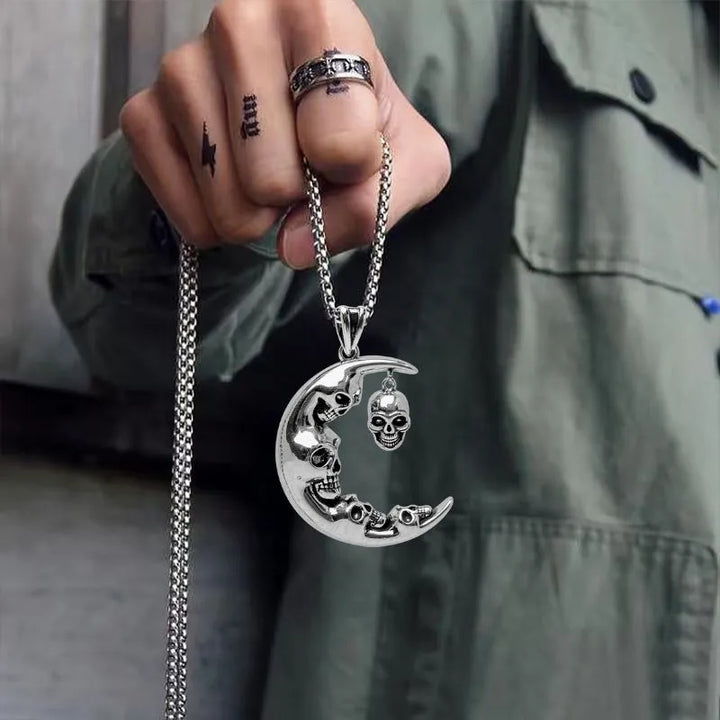  ULIKING JEWELRY PENDANTS Vintage Gothic Moon Skull Stainless Steel Pendant  03