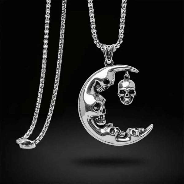  ULIKING JEWELRY PENDANTS Vintage Gothic Moon Skull Stainless Steel Pendant  07