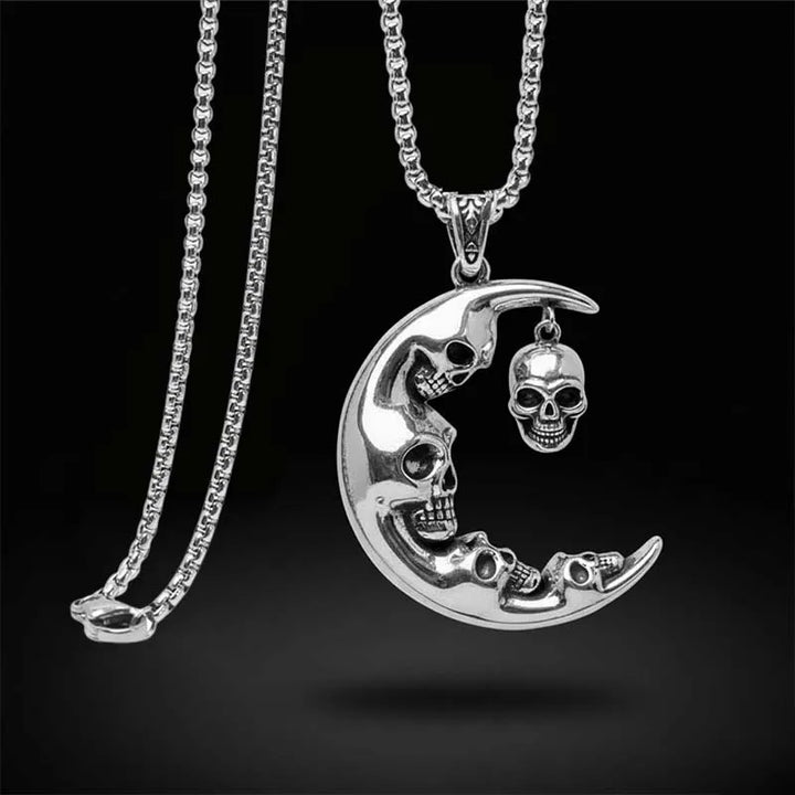  ULIKING JEWELRY PENDANTS Vintage Gothic Moon Skull Stainless Steel Pendant  07