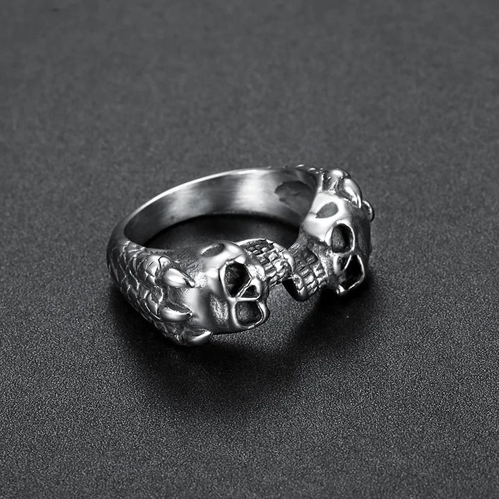 ULIKING JEWELRY RINGS Vintage Gothic Stainless Steel Unisex Double Skull Ring 02