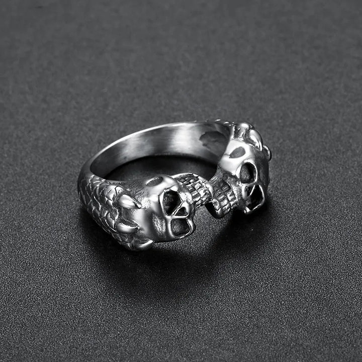 ULIKING JEWELRY RINGS Vintage Gothic Stainless Steel Unisex Double Skull Ring 04