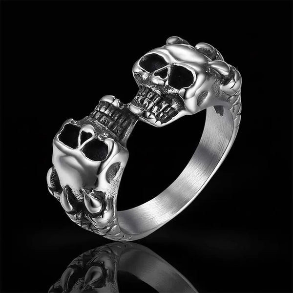 ULIKING JEWELRY RINGS Vintage Gothic Stainless Steel Unisex Double Skull Ring 06
