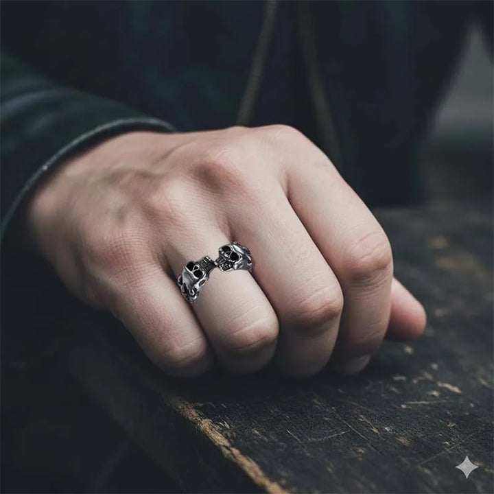 ULIKING JEWELRY RINGS Vintage Gothic Stainless Steel Unisex Double Skull Ring 07