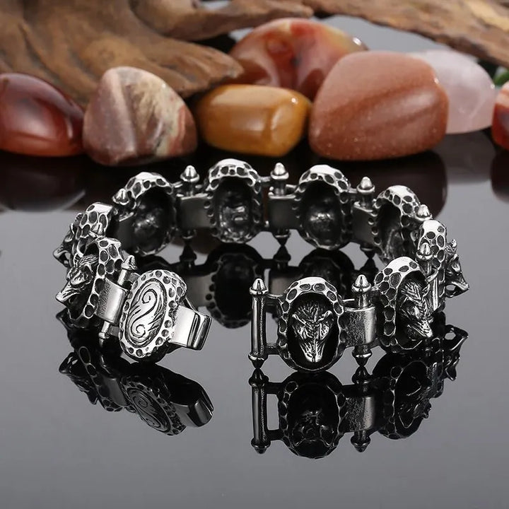  ULIKING JEWELRY BRACELETS Vintage Hammered Wolf Head Stainless Steel Bracelet 03