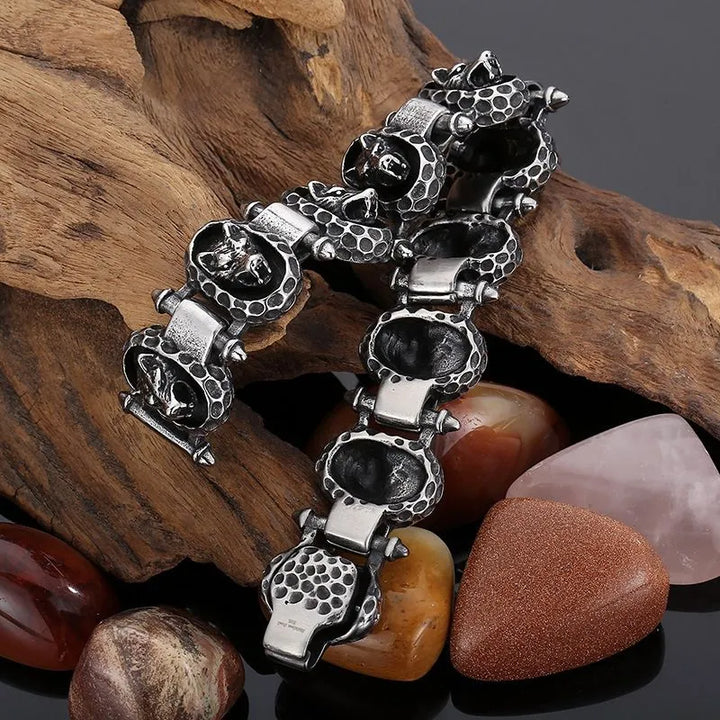  ULIKING JEWELRY BRACELETS Vintage Hammered Wolf Head Stainless Steel Bracelet 04