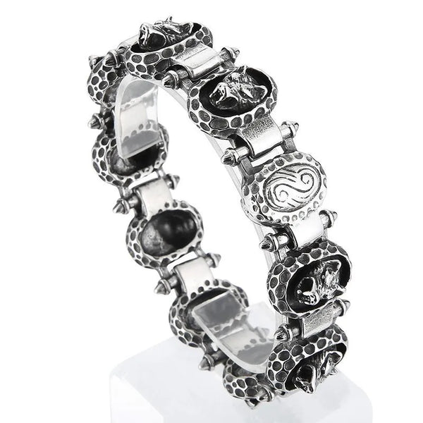  ULIKING JEWELRY BRACELETS Vintage Hammered Wolf Head Stainless Steel Bracelet 05