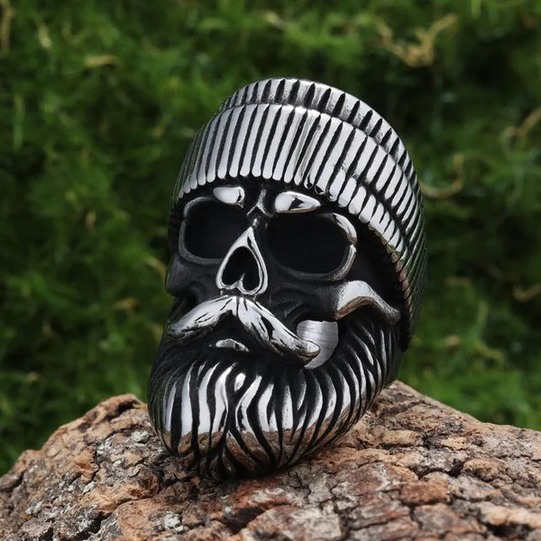 ULIKING JEWELRY RINGS  Vintage Hat Skull Stainless Steel Ring 01