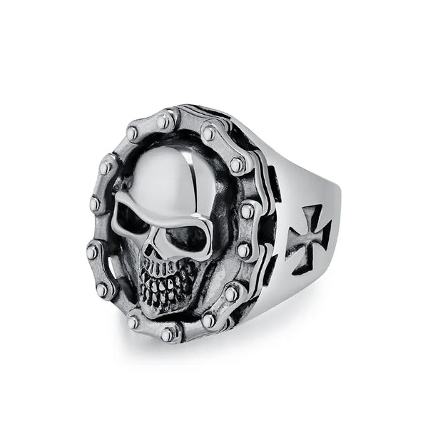 ULIKING JEWELRY RINGS Vintage Hiphop Motorcycle Chain Skull Stainless Steel Ring 01