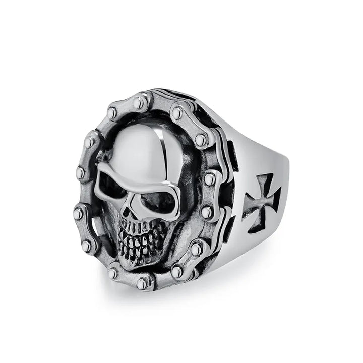 ULIKING JEWELRY RINGS Vintage Hiphop Motorcycle Chain Skull Stainless Steel Ring 01