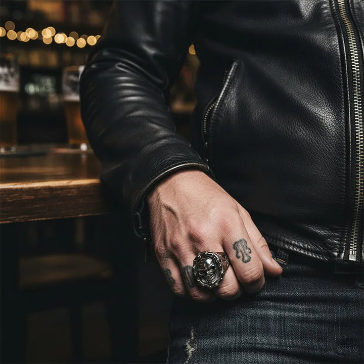 ULIKING JEWELRY RINGS Vintage Hiphop Motorcycle Chain Skull Stainless Steel Ring 02