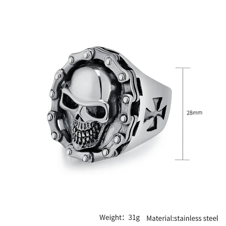 ULIKING JEWELRY RINGS Vintage Hiphop Motorcycle Chain Skull Stainless Steel Ring 03