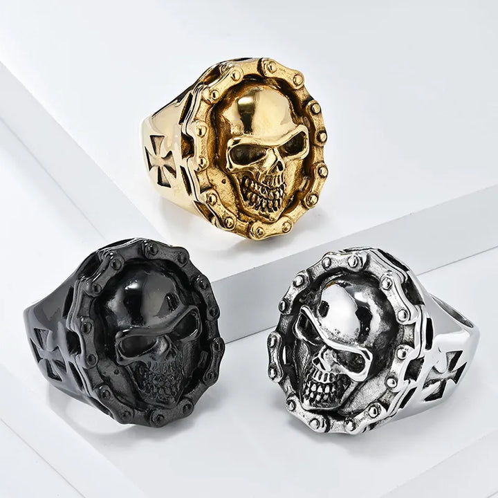 ULIKING JEWELRY RINGS Vintage Hiphop Motorcycle Chain Skull Stainless Steel Ring 04