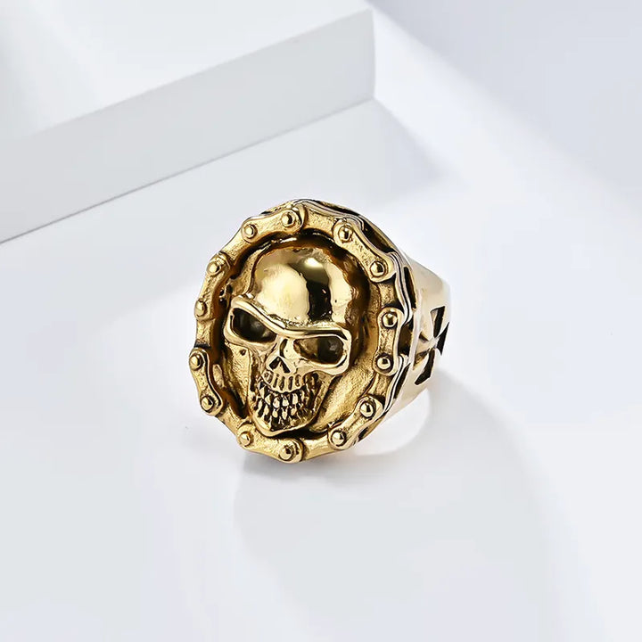 ULIKING JEWELRY RINGS Vintage Hiphop Motorcycle Chain Skull Stainless Steel Ring 06