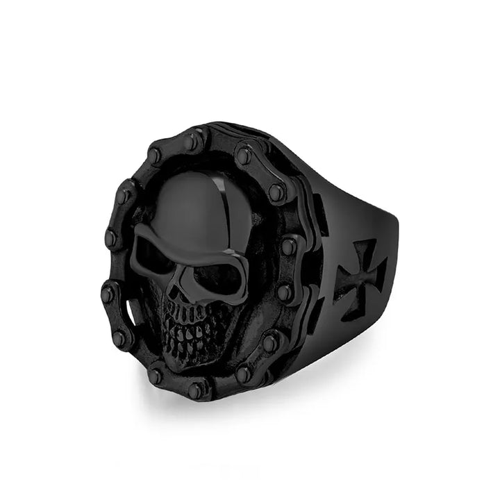ULIKING JEWELRY RINGS Vintage Hiphop Motorcycle Chain Skull Stainless Steel Ring 07
