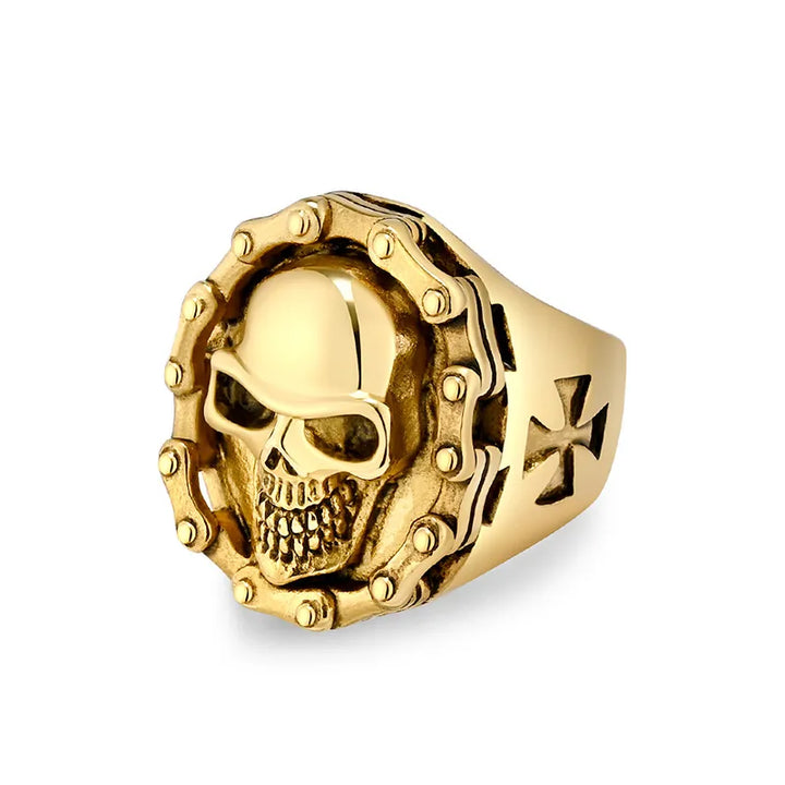 ULIKING JEWELRY RINGS Vintage Hiphop Motorcycle Chain Skull Stainless Steel Ring 08