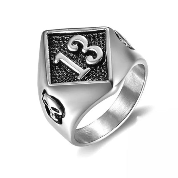 ULIKING JEWELRY RINGS Vintage Lucky Number 13 Skull Stainless Steel Ring 04