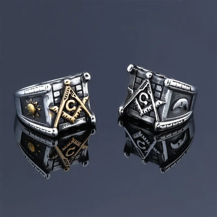 ULIKING JEWELRY RINGS Vintage Masonic Moon Sun Stainless Steel Ring 02