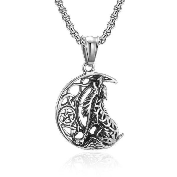  ULIKING JEWELRY PENDANTS   Vintage Moon Wolf Stainless Steel Pendant 01