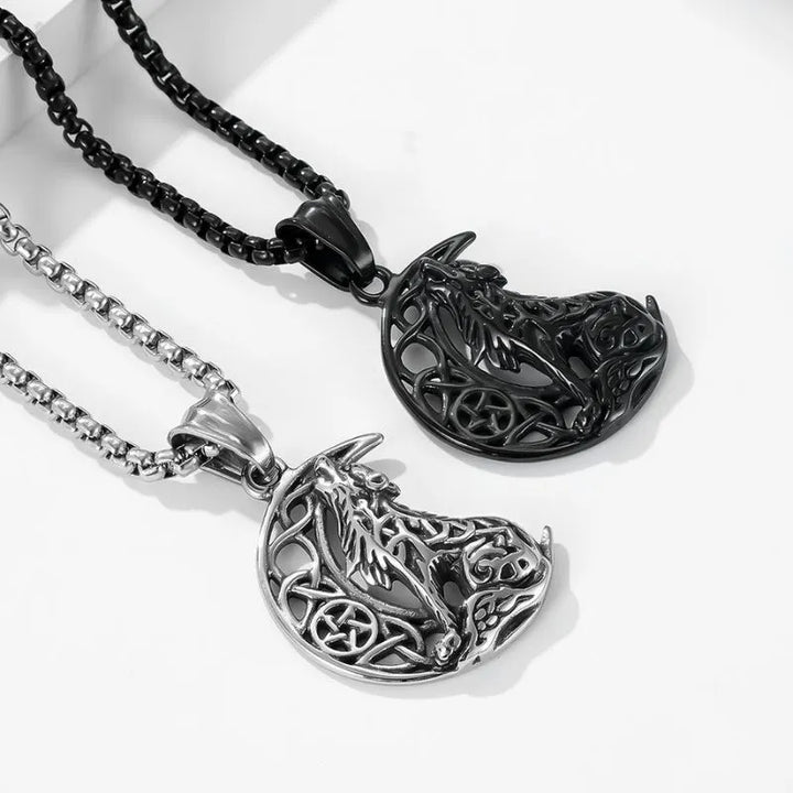  ULIKING JEWELRY PENDANTS   Vintage Moon Wolf Stainless Steel Pendant 03