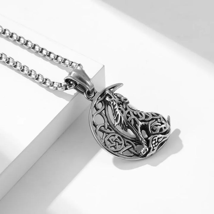  ULIKING JEWELRY PENDANTS   Vintage Moon Wolf Stainless Steel Pendant 04